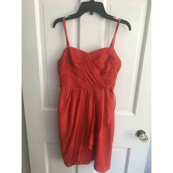 J Crew Dress Silk Chiffon Red Coral Size 6 - Picture 2 of 4